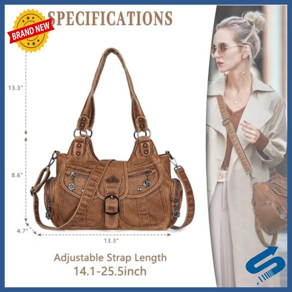 Vegan Leather Hobo Tote with Crossbody Strap, Roomy 7-Pocket Design - Picture 3 of 7